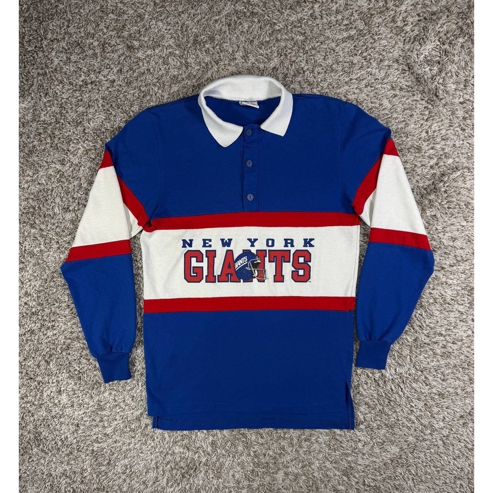 Vintage Nutmeg Mills New York Giants Rugby Long Sleeve Polo Shirt Medium